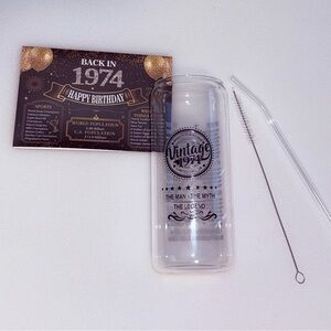 Vintage 1946 Glass Tumbler Set with Straw